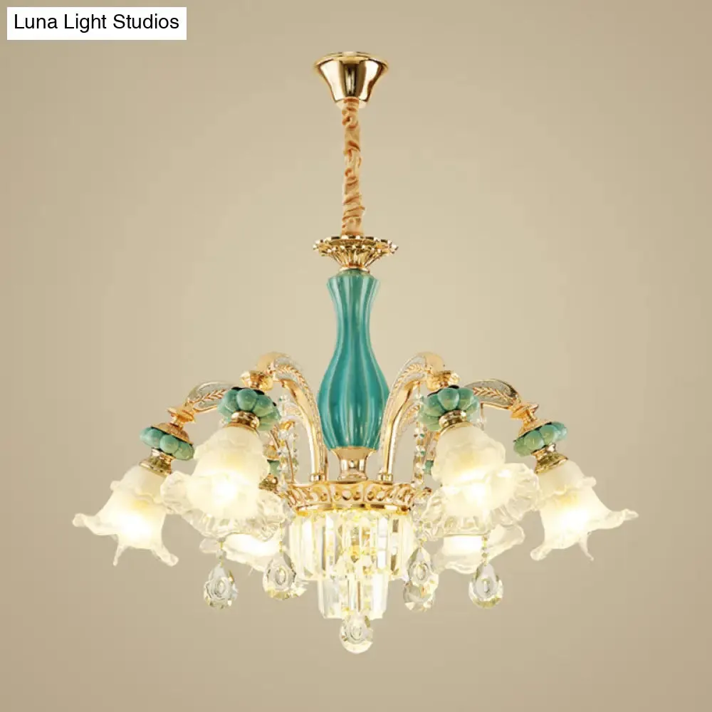 Gold Petal Ceiling Pendant Light with Frosted Glass - Elegant Crystal Chandelier for Living Room