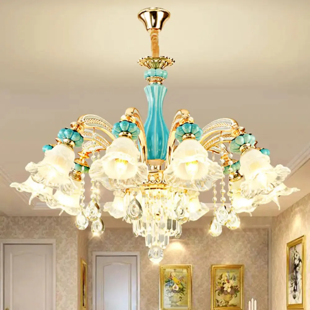 Gold Petal Ceiling Pendant Light with Frosted Glass - Elegant Crystal Chandelier for Living Room