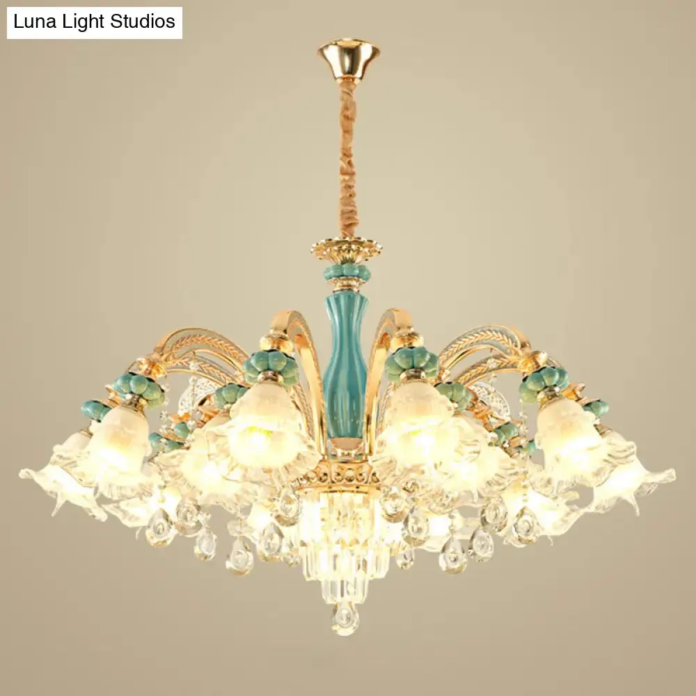 Gold Petal Ceiling Pendant Light with Frosted Glass - Elegant Crystal Chandelier for Living Room