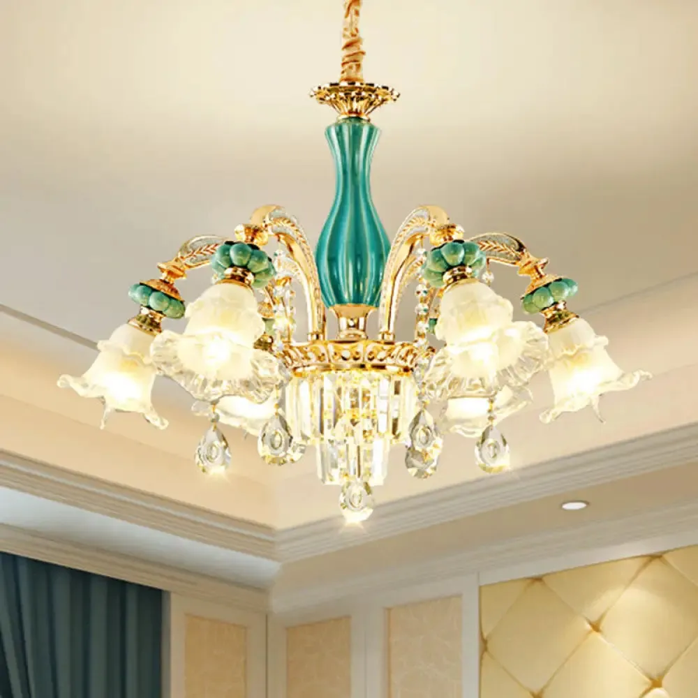 Gold Petal Ceiling Pendant Light with Frosted Glass - Elegant Crystal Chandelier for Living Room