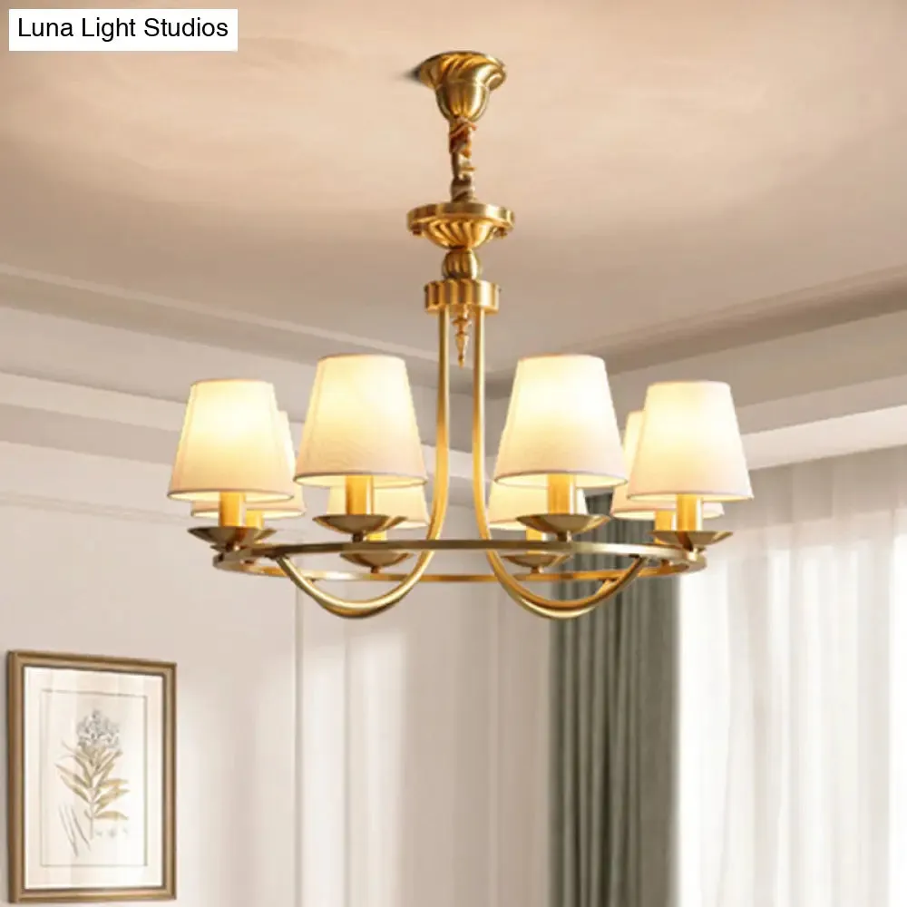 Gold Tapered Drum Pendant Chandelier - Simplicity Fabric Lighting Fixture for Living Room