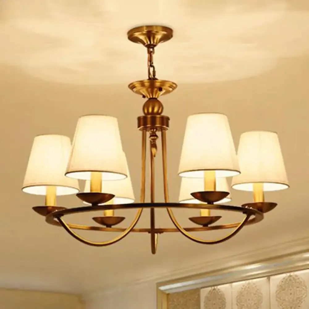 Gold Tapered Drum Pendant Chandelier - Simplicity Fabric Lighting Fixture for Living Room