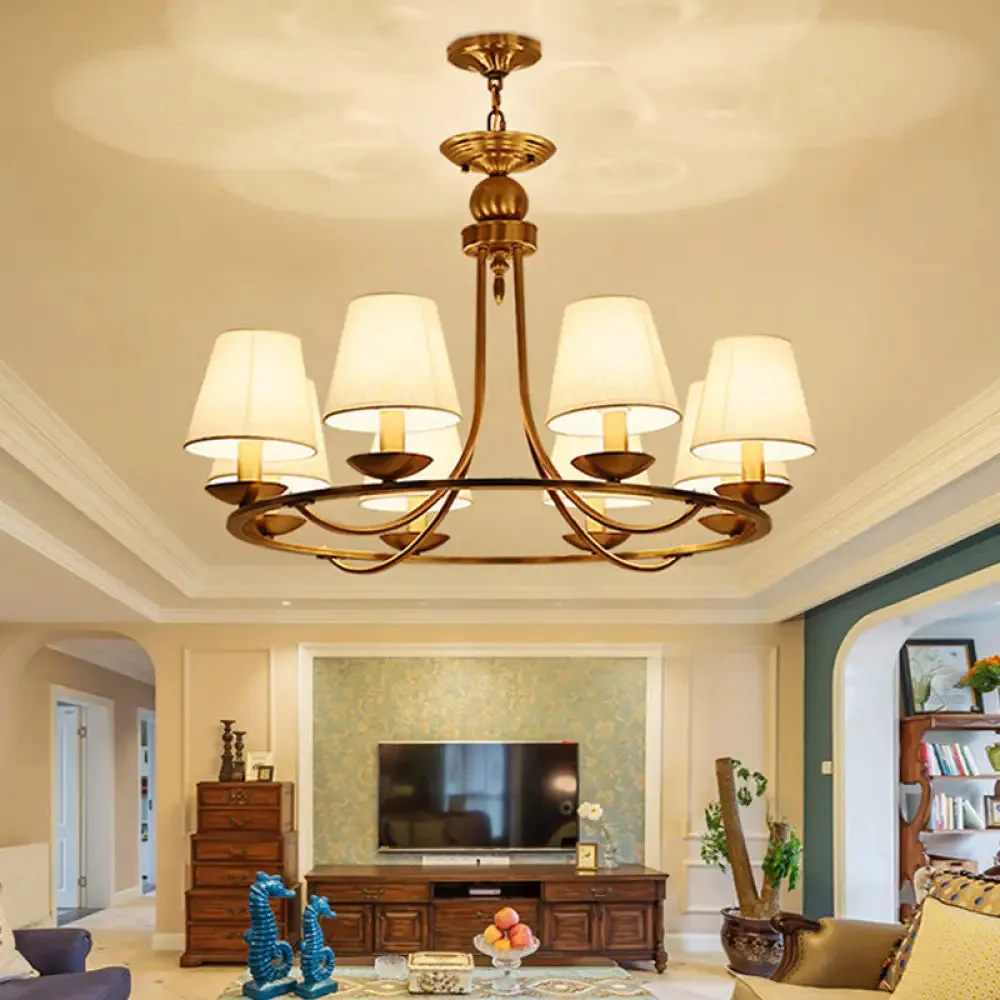 Gold Tapered Drum Pendant Chandelier - Simplicity Fabric Lighting Fixture for Living Room