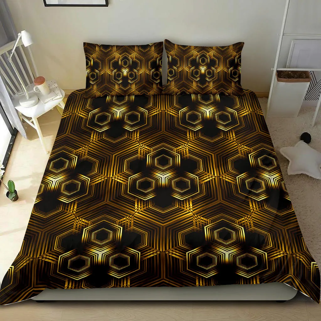 Golden Hexagon Pattern | Bedding Set | Yantrart Design