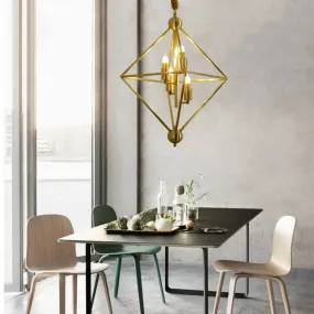 Golden Metal Pendant Candle Chandelier - 4-Light Fixture for Living Room