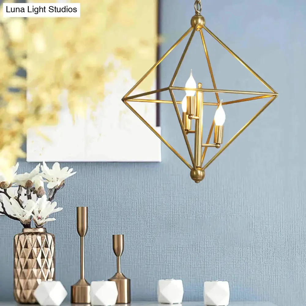 Golden Metal Pendant Candle Chandelier - 4-Light Fixture for Living Room