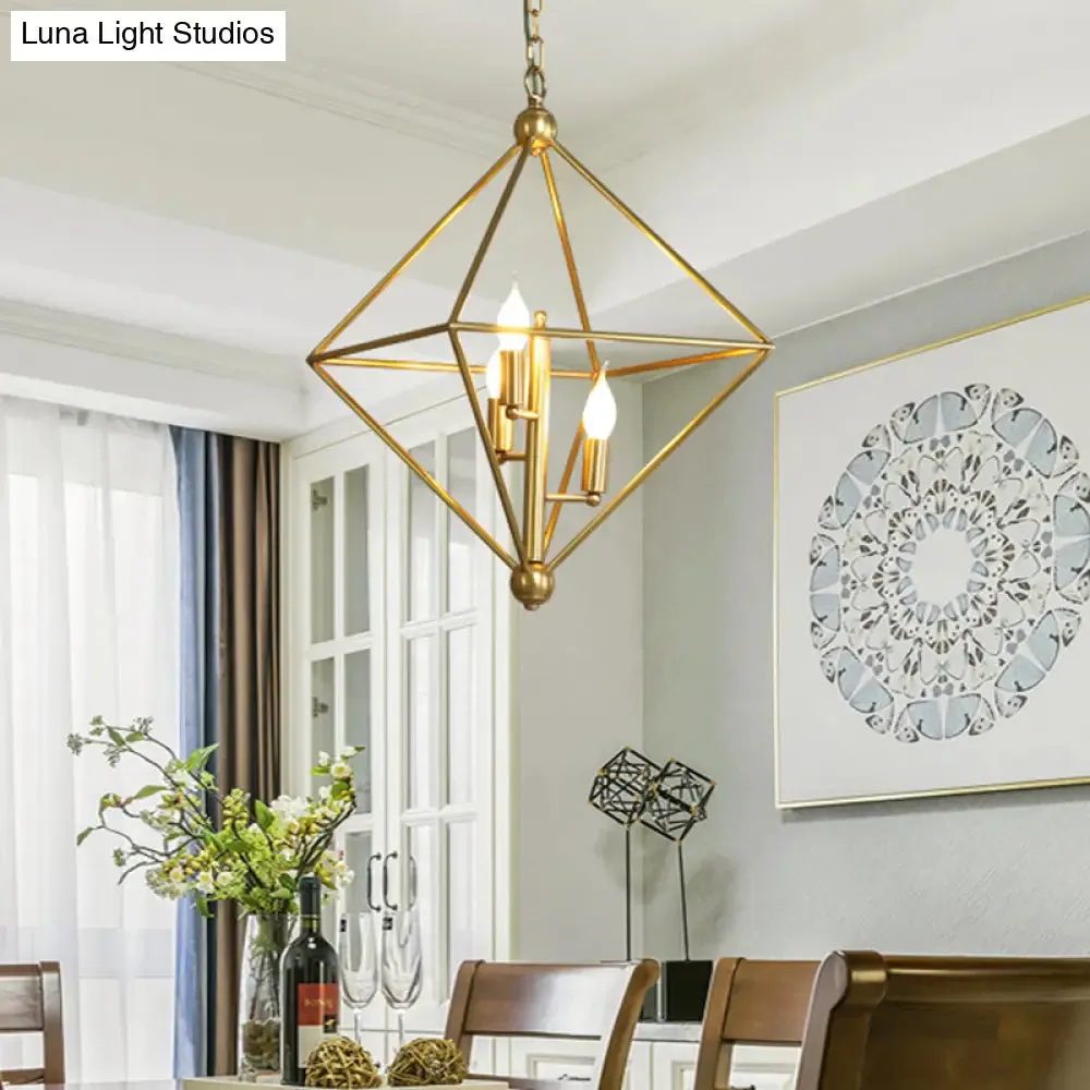 Golden Metal Pendant Candle Chandelier - 4-Light Fixture for Living Room