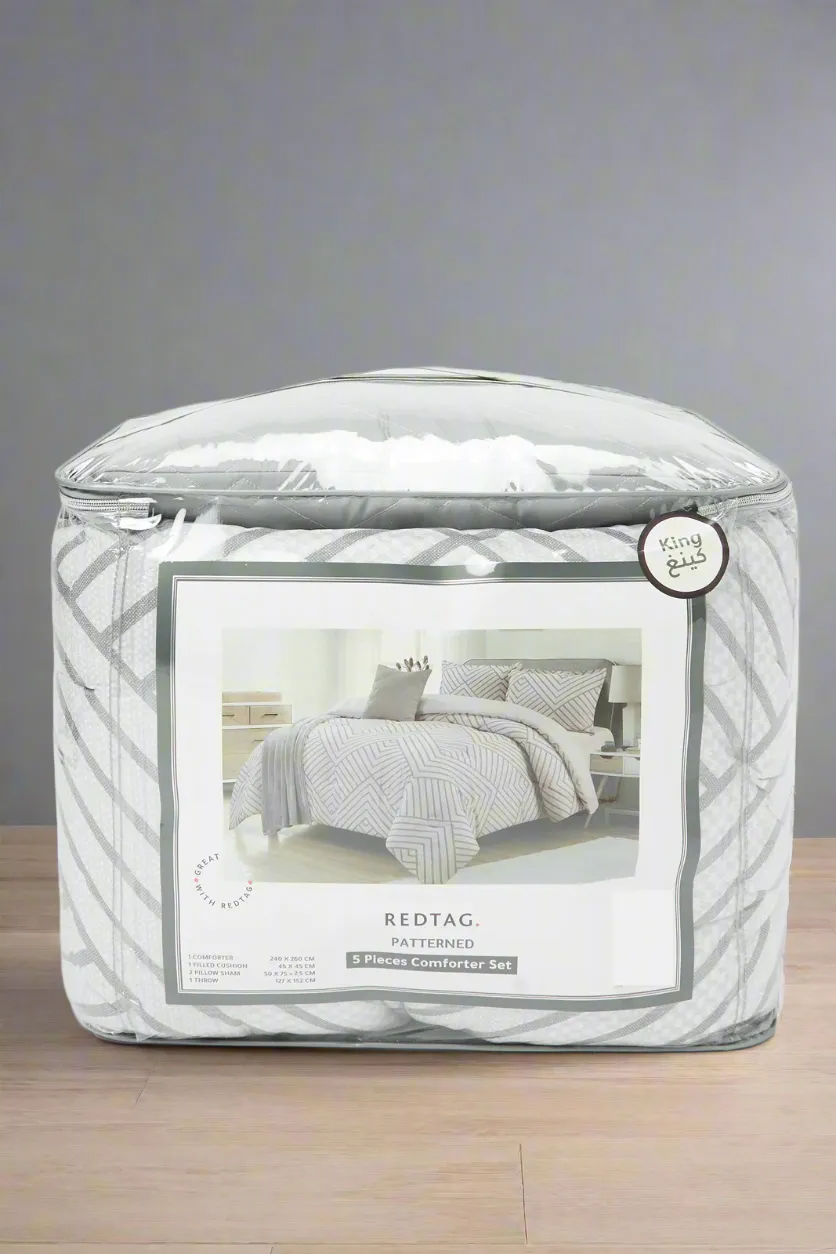 Grey 5 Piece Geometric Printed Comforter Set (King Size)