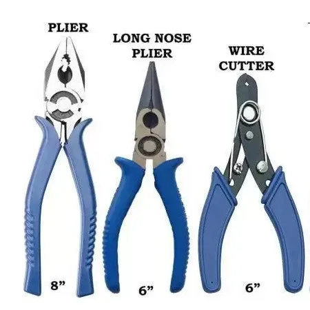 Hand Tool Kit Combo - Combination Plier, Nose Plier, and Wire Cutter