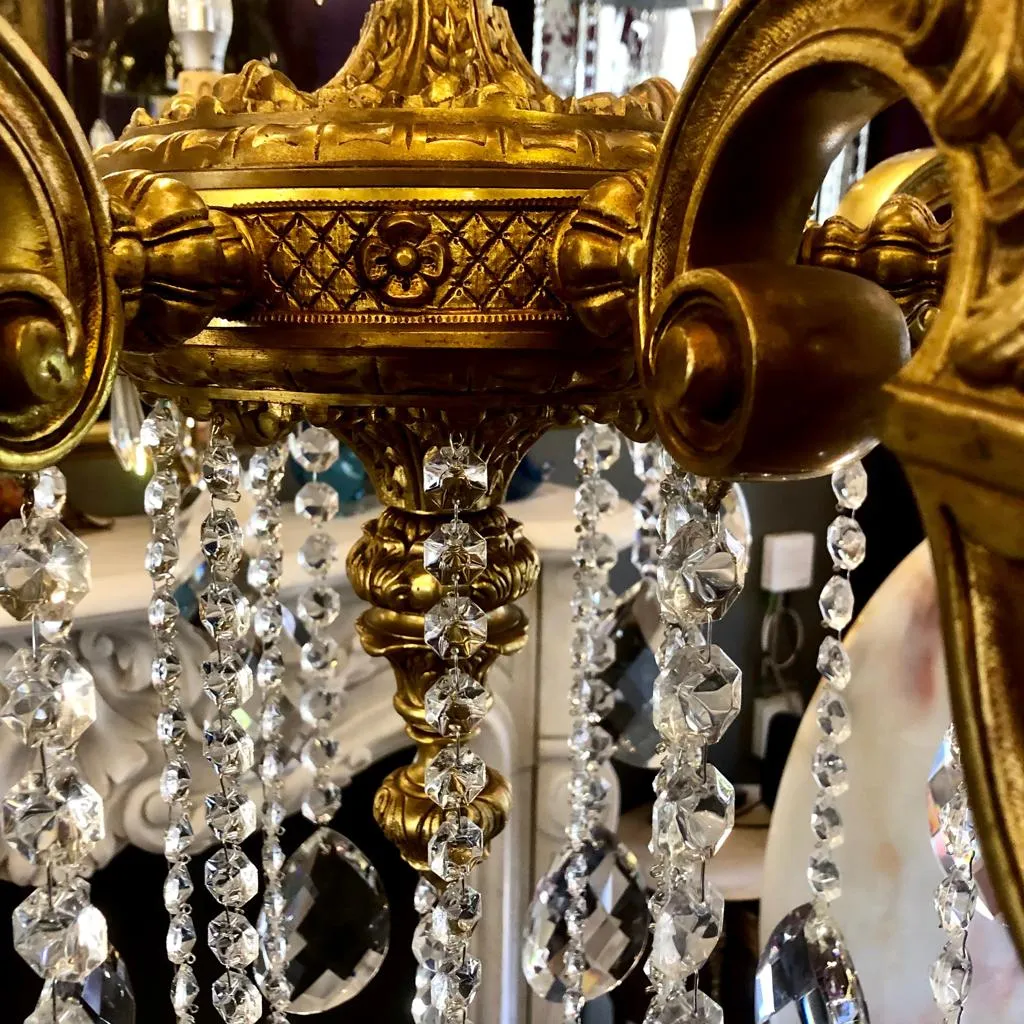 Heavy Antique Mazarine Chandelier with Crystals Drops - SOLD