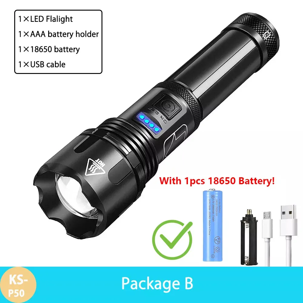 High Power 4-Core XHP50 Flashlight Super Bright Led Torch USB Zoom Rechargable Lantern for Camping,Outdoor