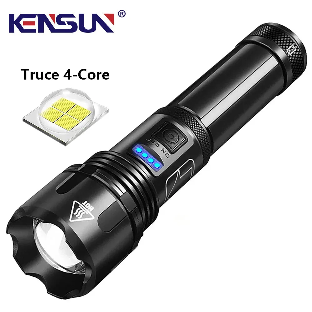 High Power 4-Core XHP50 Flashlight Super Bright Led Torch USB Zoom Rechargable Lantern for Camping,Outdoor