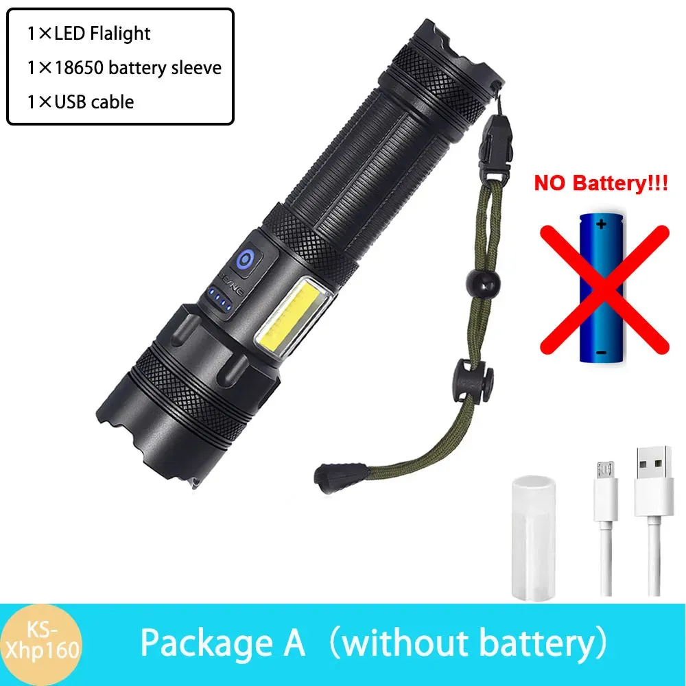 High Power  XHP160 LED Rechargeable 16-Core Flashlight With Side Work light Lantern Powerful USB charging Torch Lamp for Camping