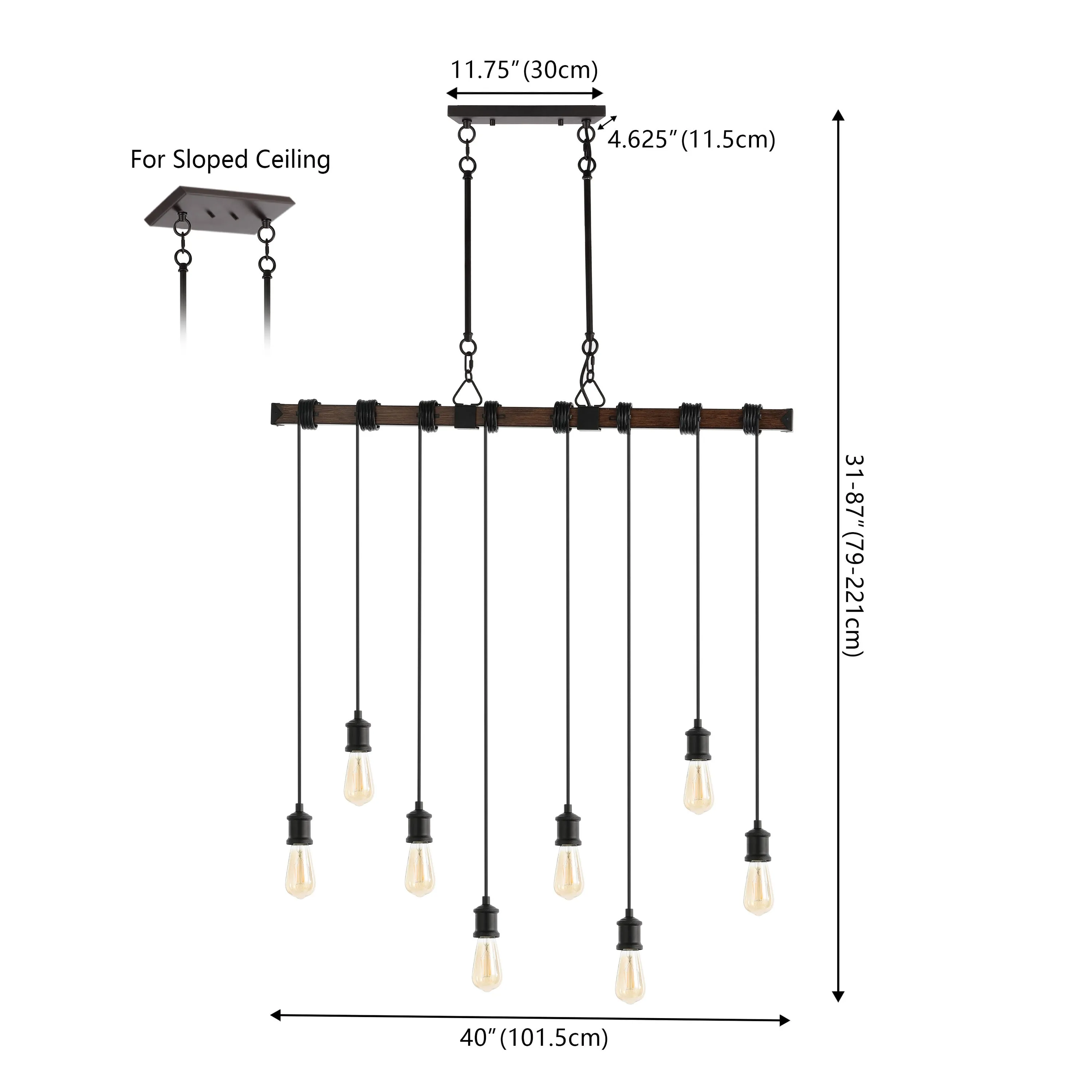 Hinkley 40" 8-Light Vintage Industrial Driftwood Iron LED Linear Chandelier with Height Adjustable Bulbs