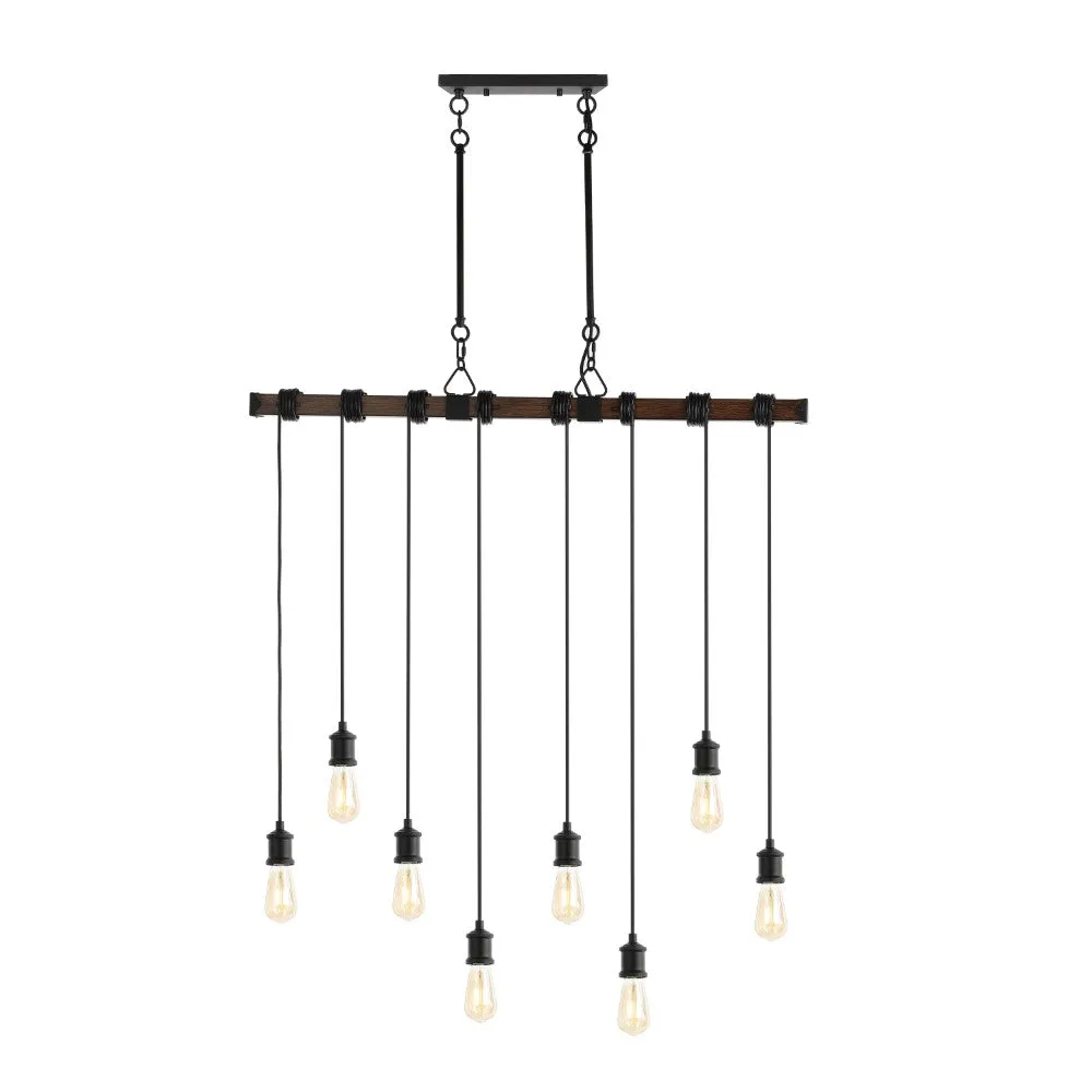 Hinkley 40" 8-Light Vintage Industrial Driftwood Iron LED Linear Chandelier with Height Adjustable Bulbs