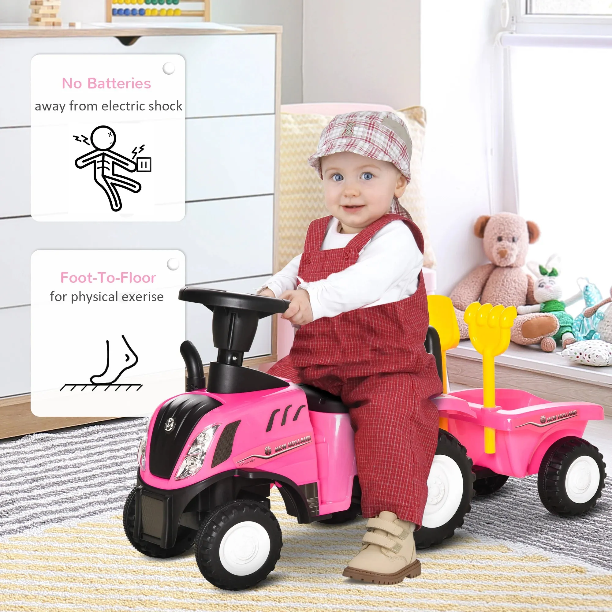 HOMCOM Ride-On Tractor for Ages 1-3 Years - Pink