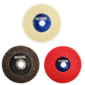 Homdum MAF Flap-Fiber-Felt 3pc Disc Pads Angle Grinder Wheels for Sanding-Buffing-Polishing (4") pack of 3 peices