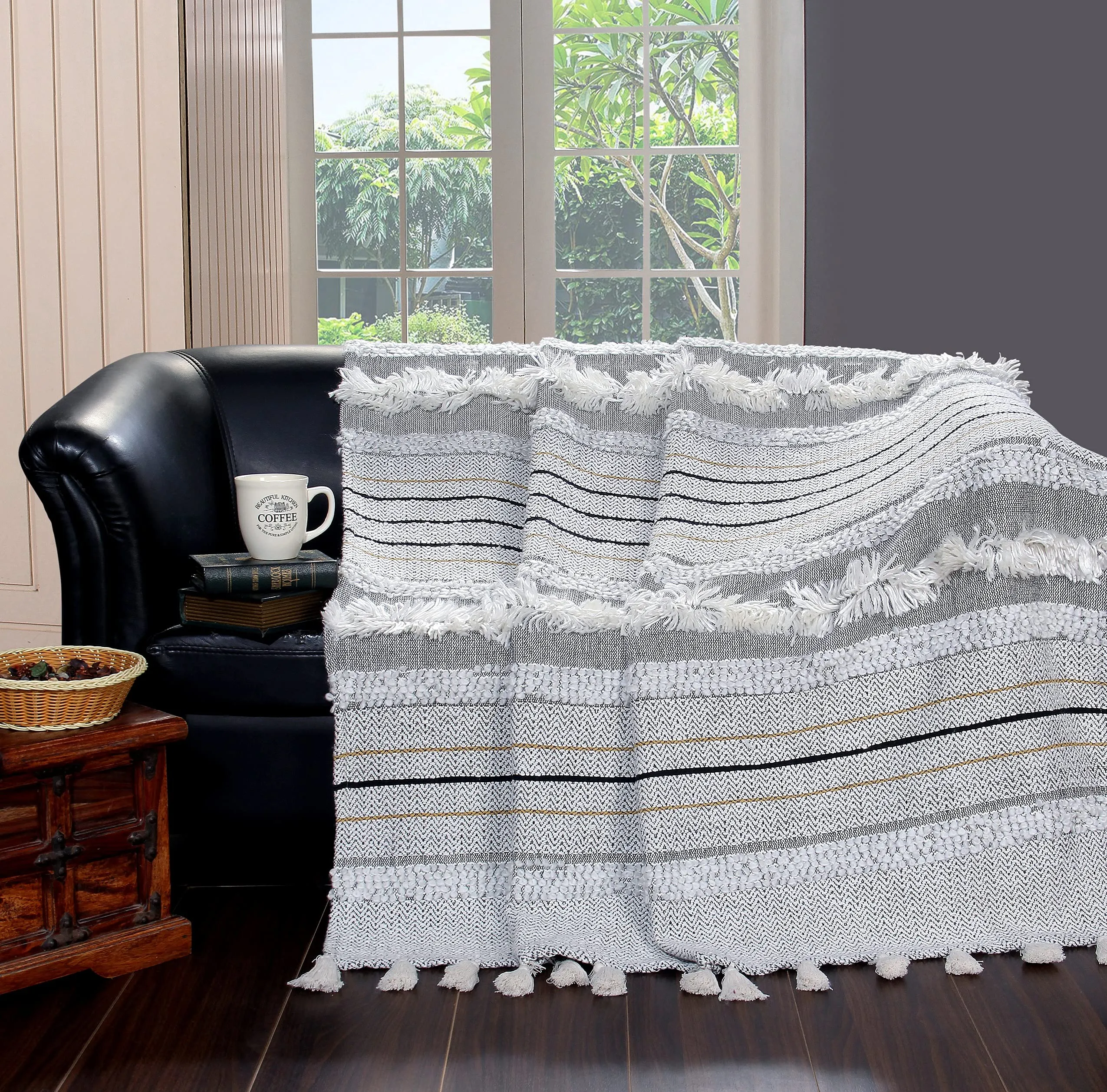 Homitecture Premium 125 x 150 cm Cotton Throw Blanket - Soft & Cozy Sofa and Couch Accent - Trending Home Décor Essential for Extra Comfort, Relaxation, and Style - Grey,Pack of 1