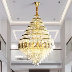 Honeycomb Shaped Ceiling Chandelier Extra Large Crystal Light Fixture For Foyer Staircase/ Entryway In Gold Finish