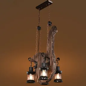 Industrial Black Lantern Chandelier with Clear Glass, 4-Light Pendant Fixture