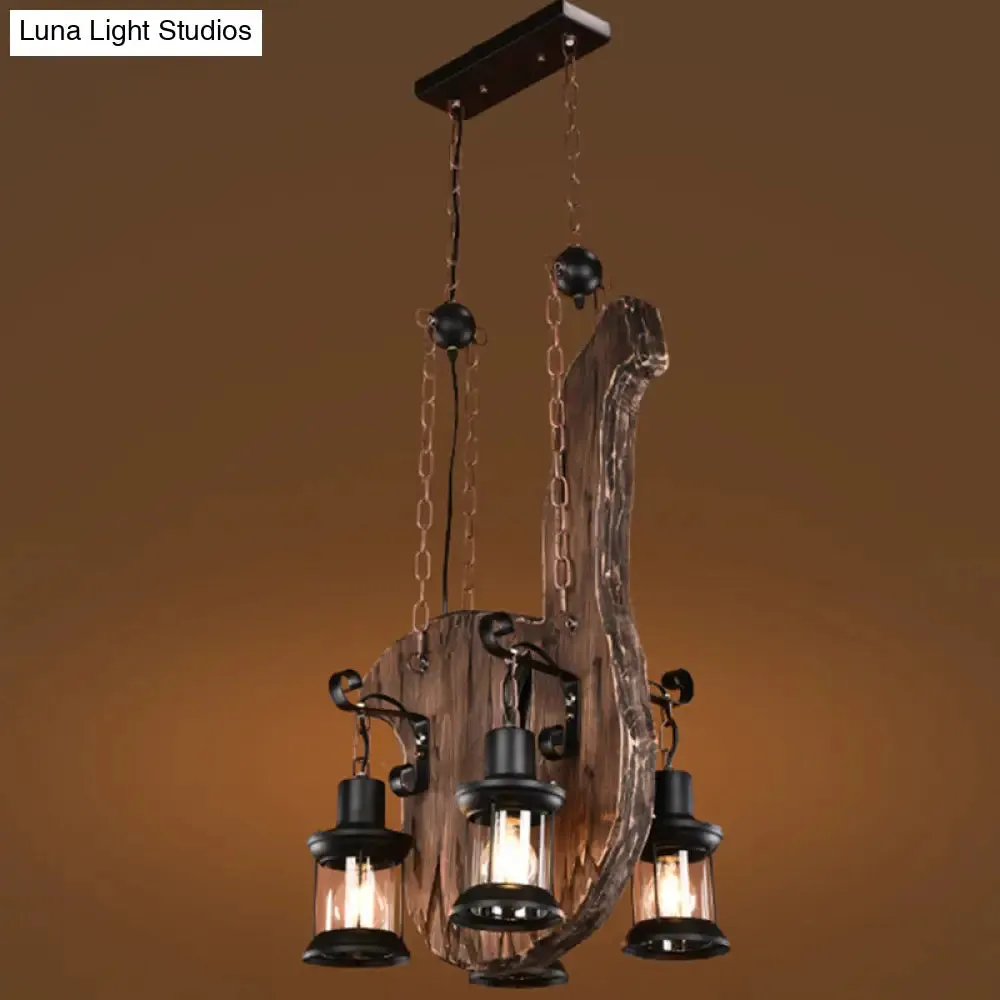 Industrial Black Lantern Chandelier with Clear Glass, 4-Light Pendant Fixture