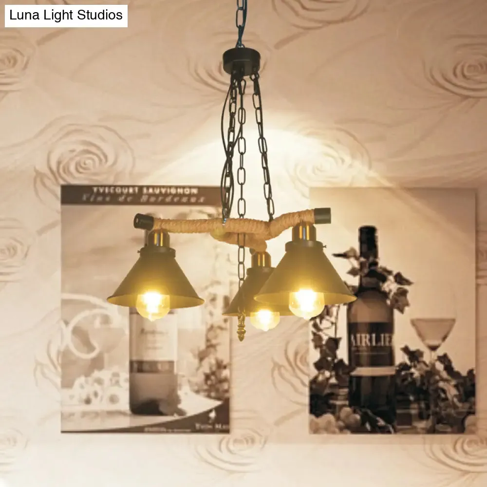 Industrial Metal Cone Chandelier with 3/6 Lights in Black - Living Room Pendant Light