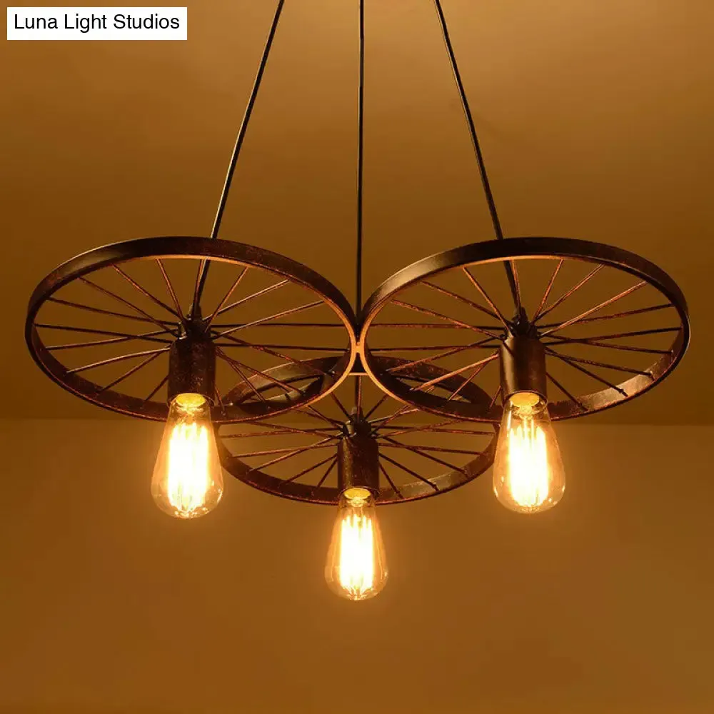 Industrial Rust Metal Chandelier: Wheel Ceiling Pendant Light for Living Room