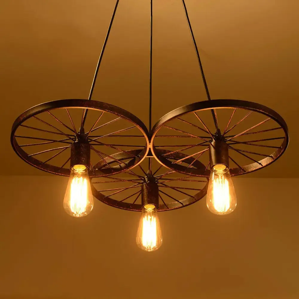 Industrial Rust Metal Chandelier: Wheel Ceiling Pendant Light for Living Room