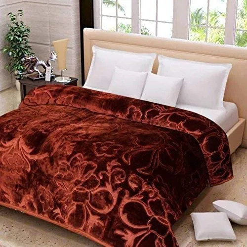 J SHREE Double Bed Mink Blanket King Size Heavy Winter Mink Soft AC Room Fleece All Weather Warm Blanket - Brown