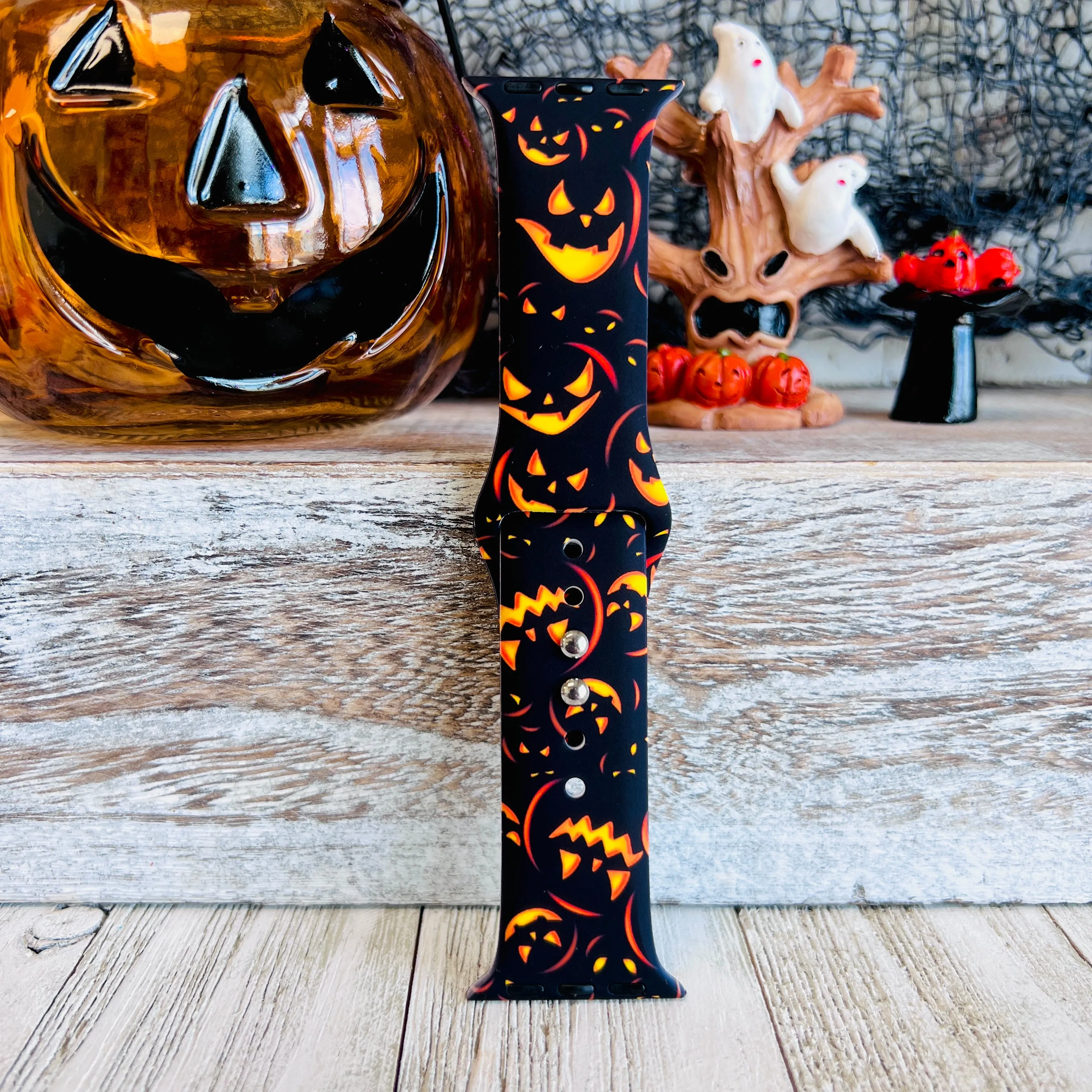 Jack-O-Lantern Print Silicone Band For Apple Watch