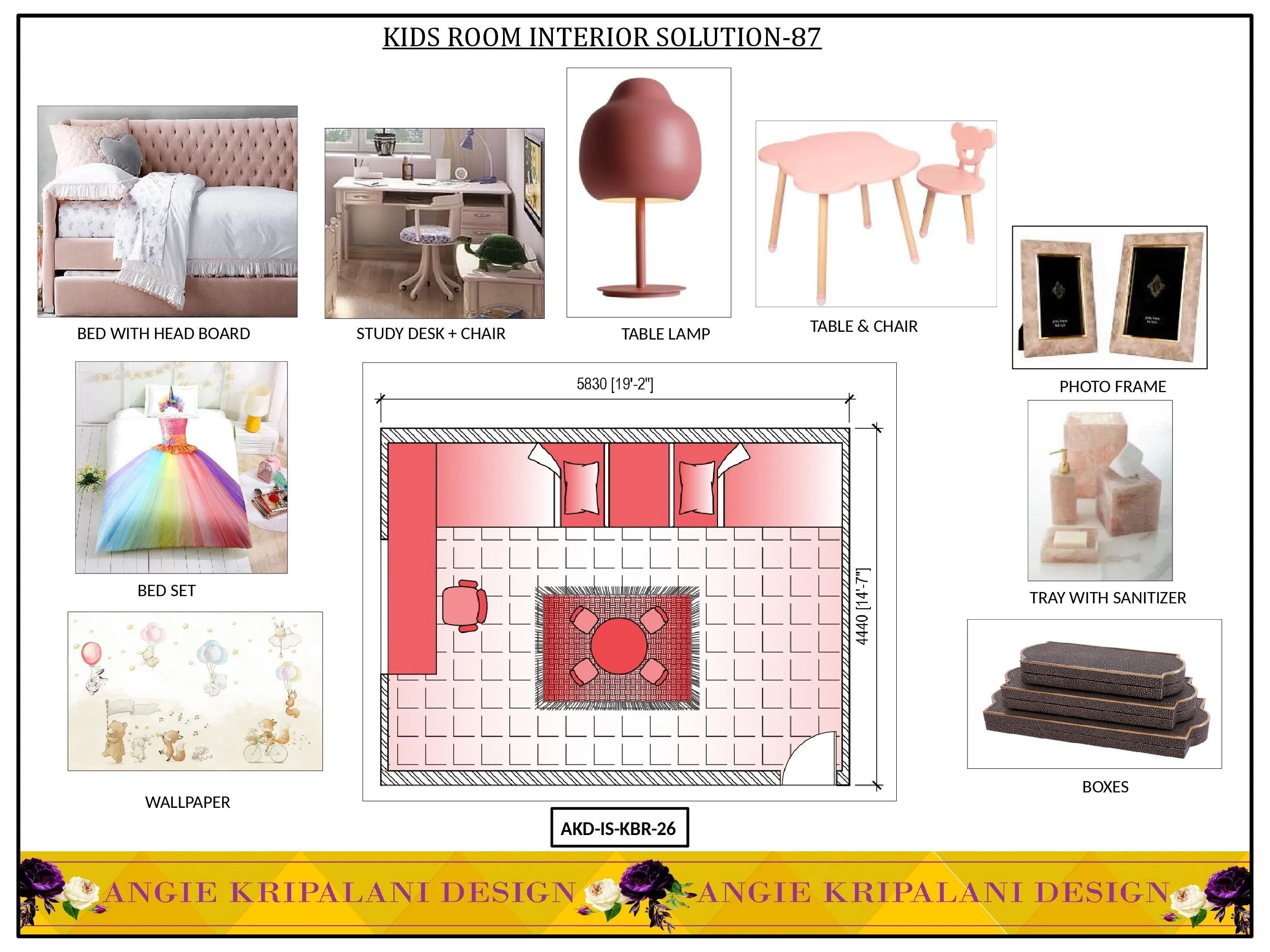 Kids Room Interior Solution with Study Desk and Chair