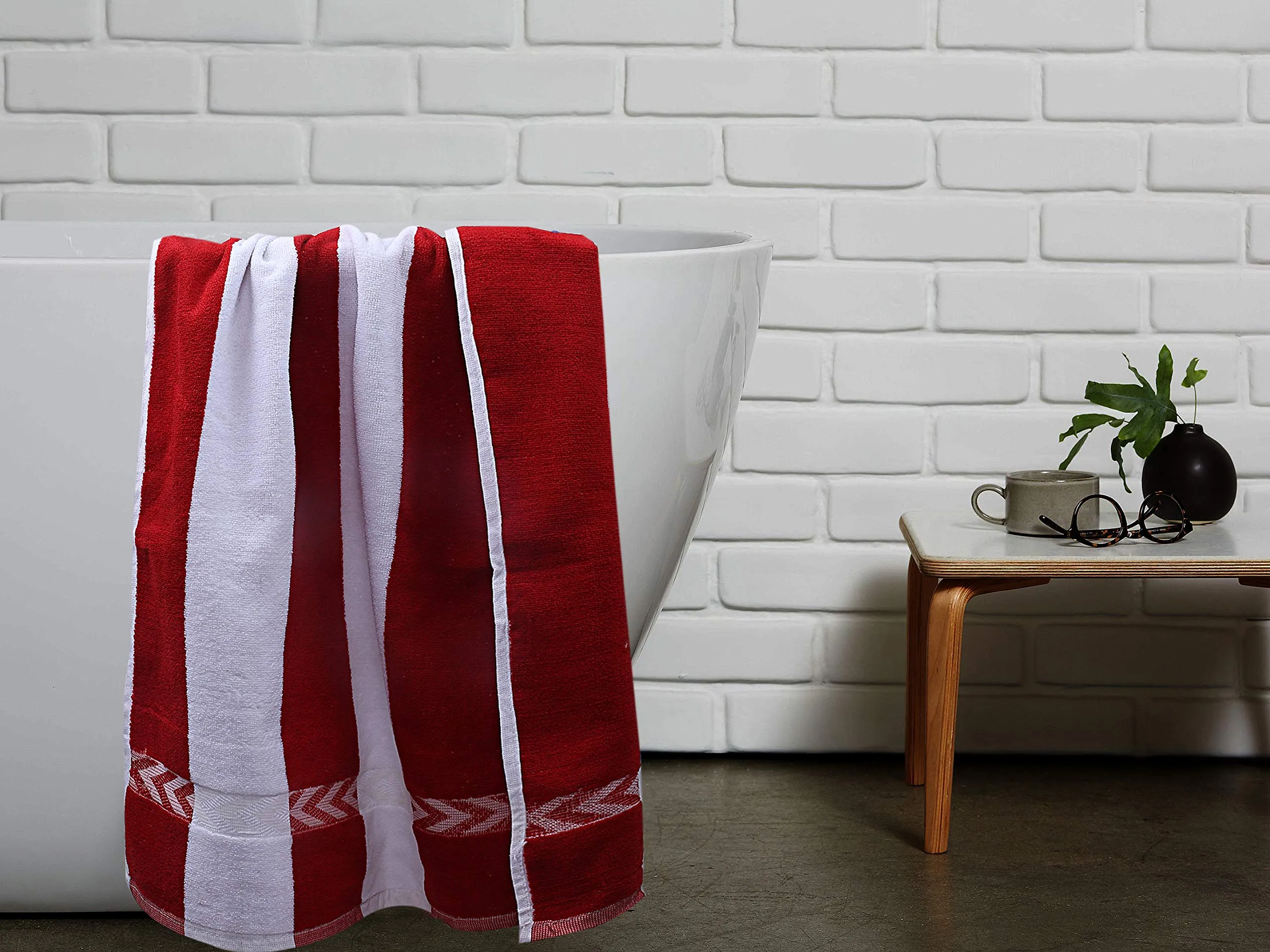 Kuber Industries Cotton 4 Pieces Bath Towel 27" x54 (Red and White), CTKTC13629