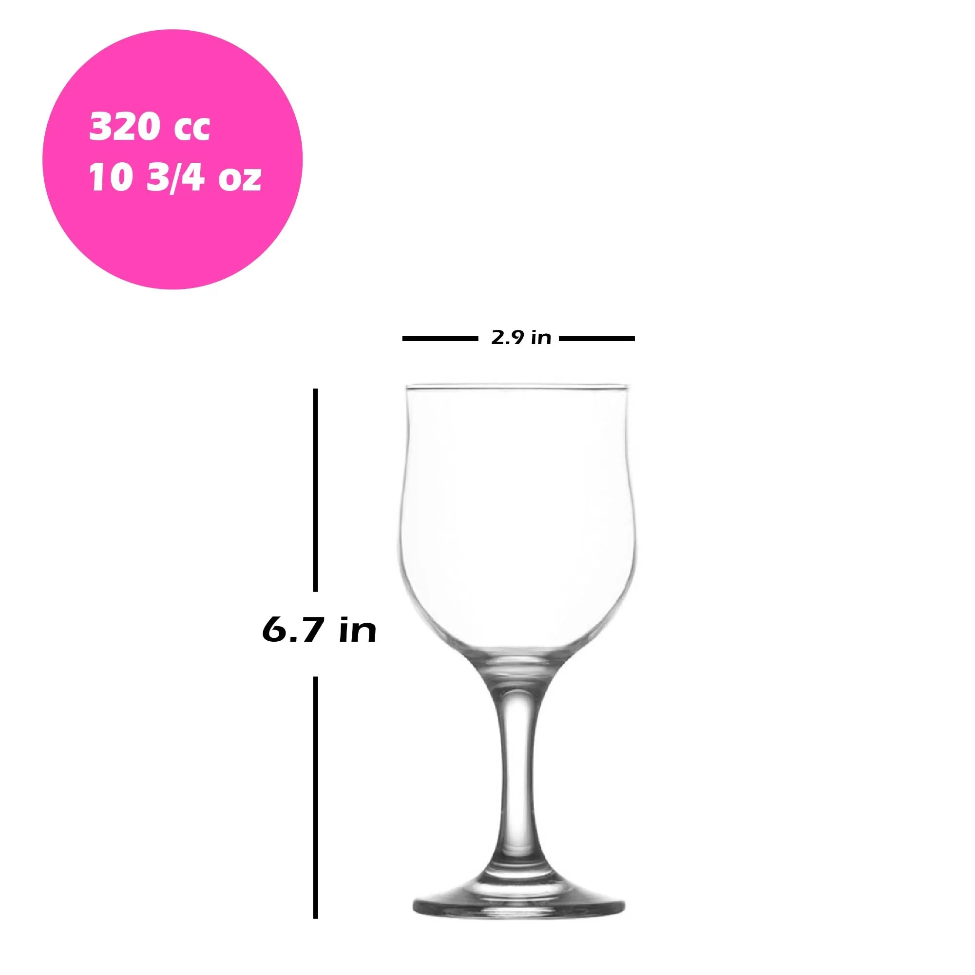 Lav Nevakar Wine Glass Set, 6 Pcs, 10.75 Oz (320 cc)