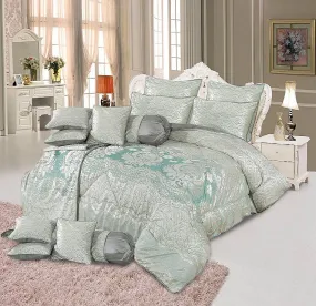 Liesel 14 Pcs Palachi Velvet Gold Green Bed Set with Filled Comforter