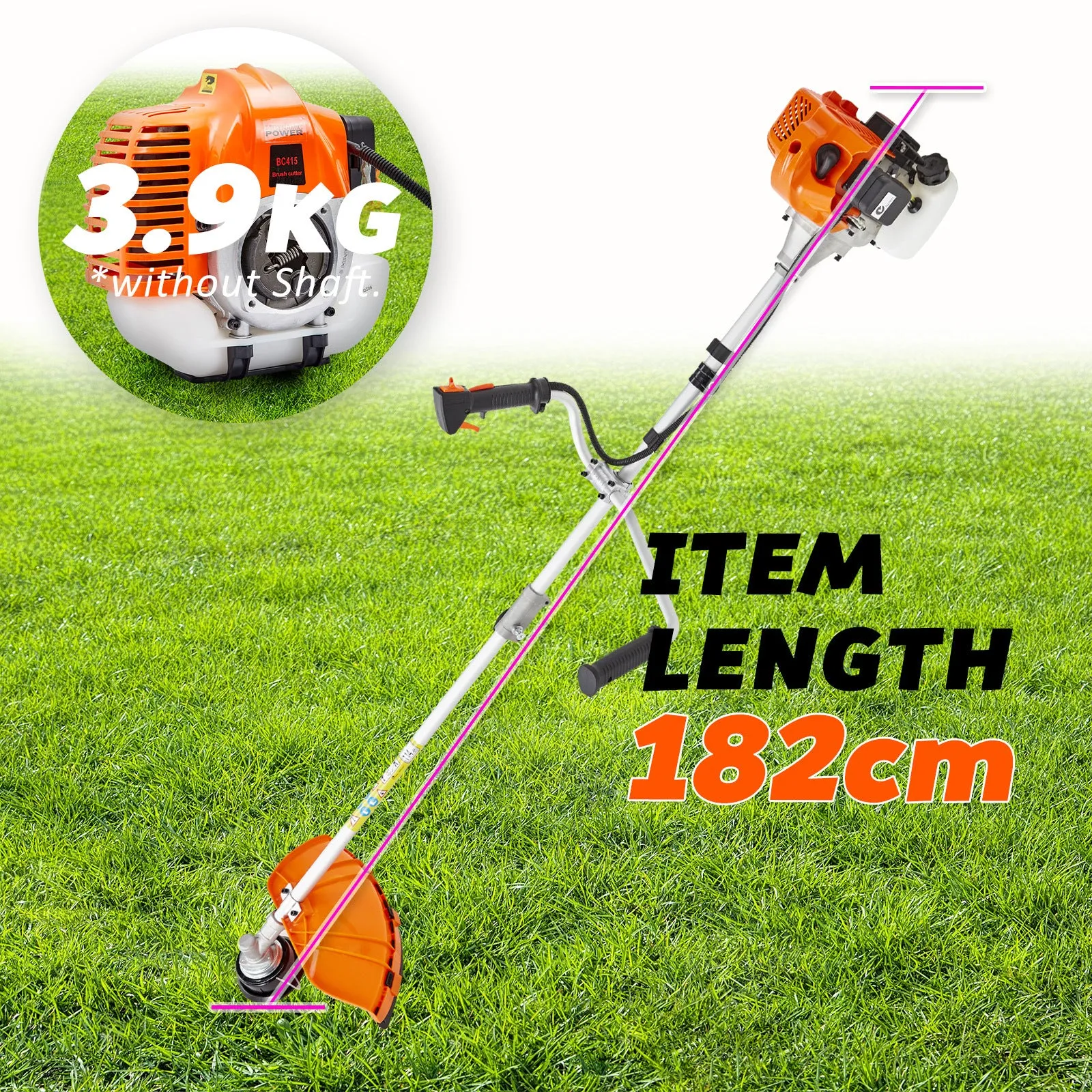 Lightweight 43cc Brush Cutter Whipper Snipper, Double Handle