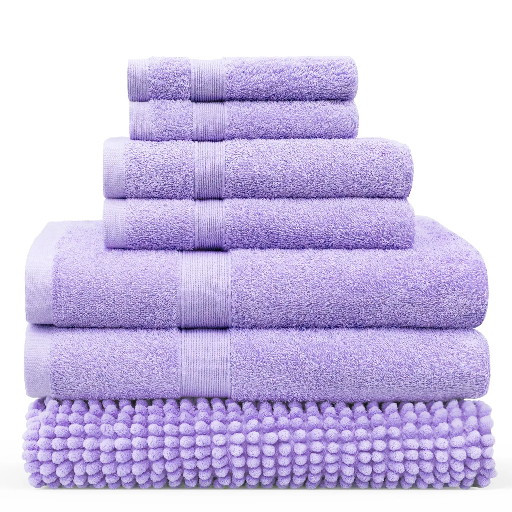 Linenova 550GSM Cotton Bath Towel and Bath Mat 7 Piece Pack