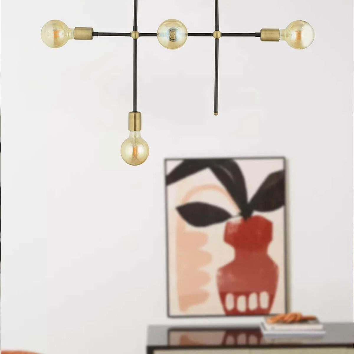 LU Chandelier 4 Lights Black/Gold Metal