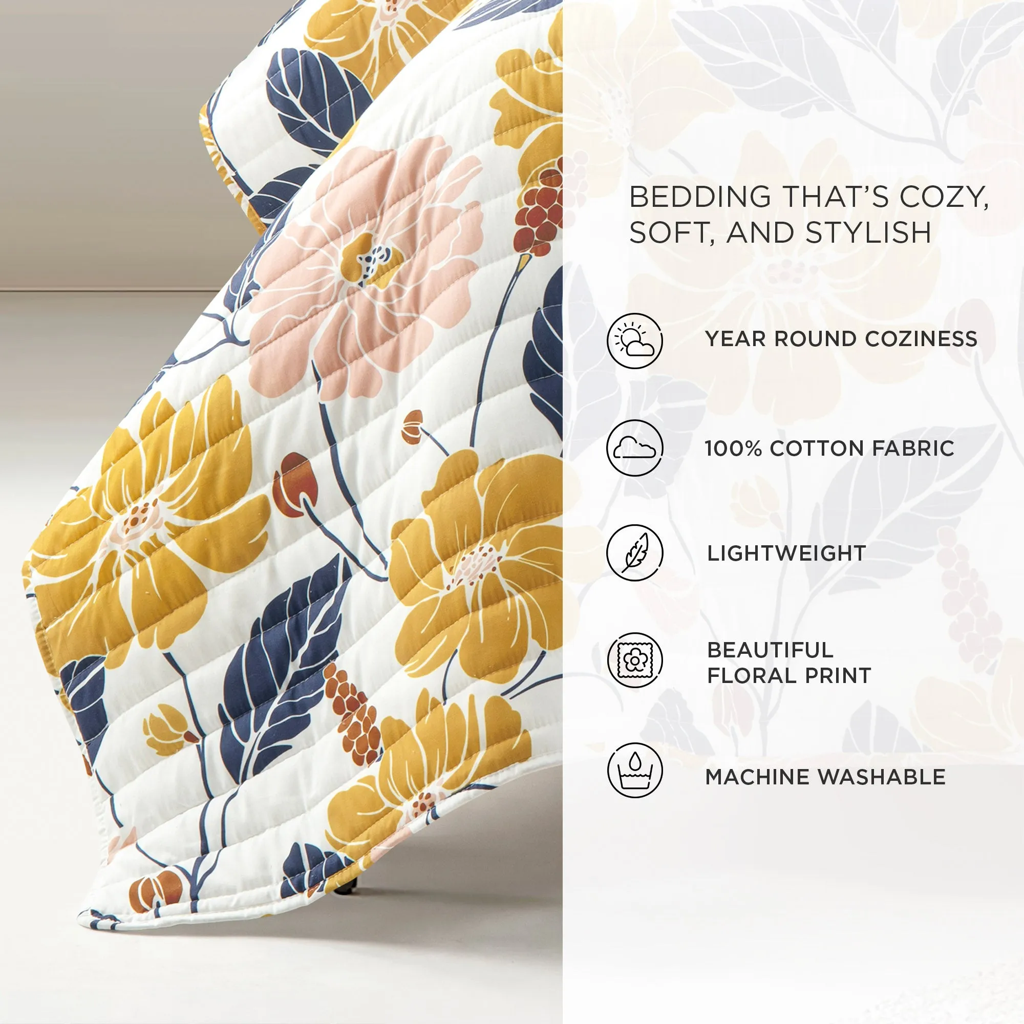 Lucia Abstract Floral Cotton Quilt Set