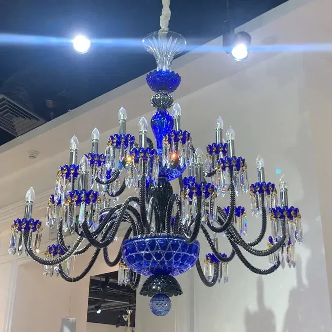 Luxury Candle Light Blue&Black Crystal Chandelier for Bedroom