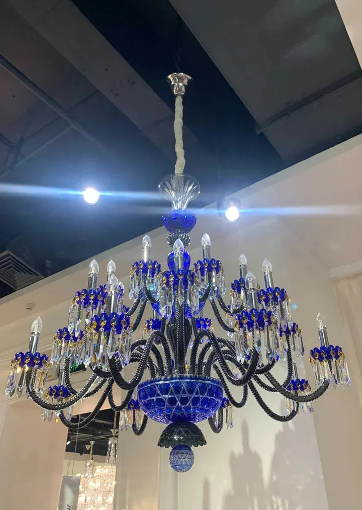 Luxury Candle Light Blue&Black Crystal Chandelier for Bedroom