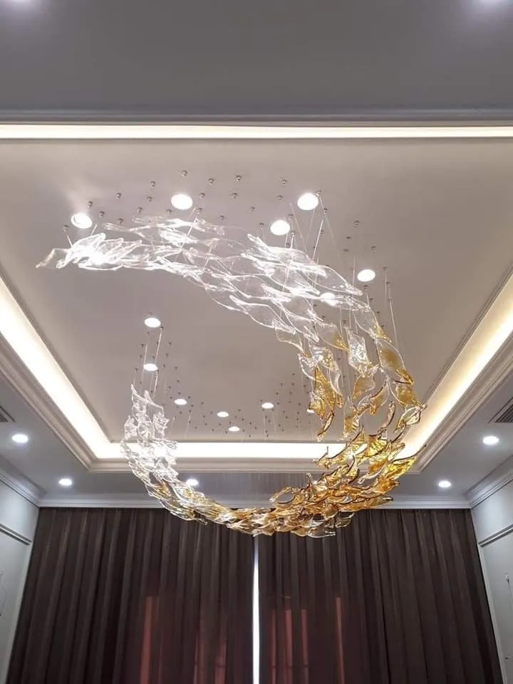 Luxury High-End Glass Leaves Floating Chandelier for Hotel/Villa/Living Room