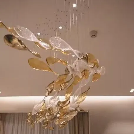 Luxury High-End Glass Leaves Floating Chandelier for Hotel/Villa/Living Room