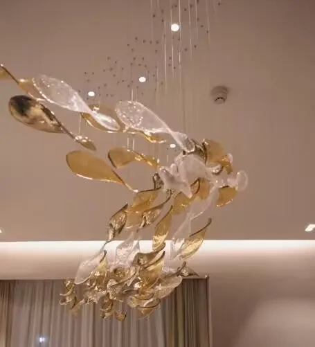 Luxury High-End Glass Leaves Floating Chandelier for Hotel/Villa/Living Room