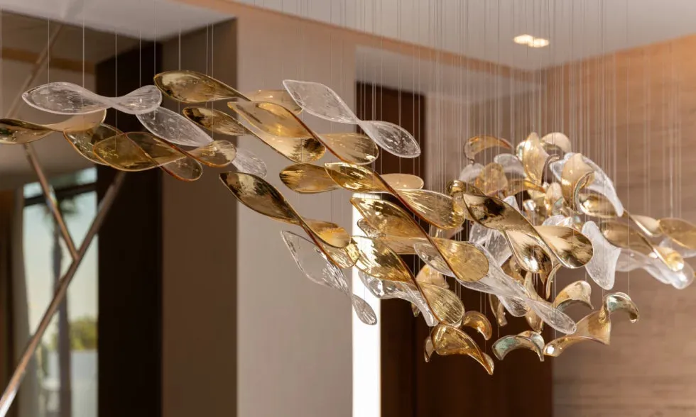 Luxury High-End Glass Leaves Floating Chandelier for Hotel/Villa/Living Room