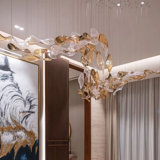 Luxury High-End Glass Leaves Floating Chandelier for Hotel/Villa/Living Room