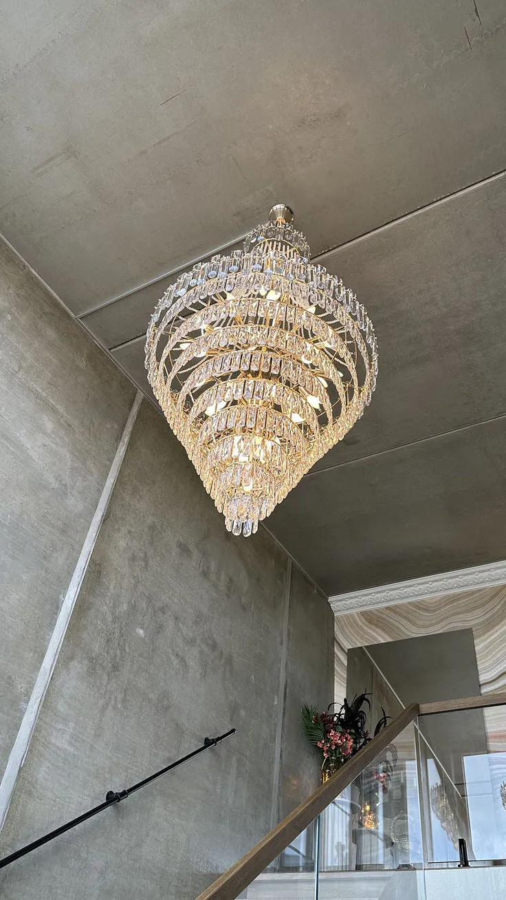 Luxury Modern Multi-tiered Funnel Crystal Chandelier for Staircase/Foyer/Villa