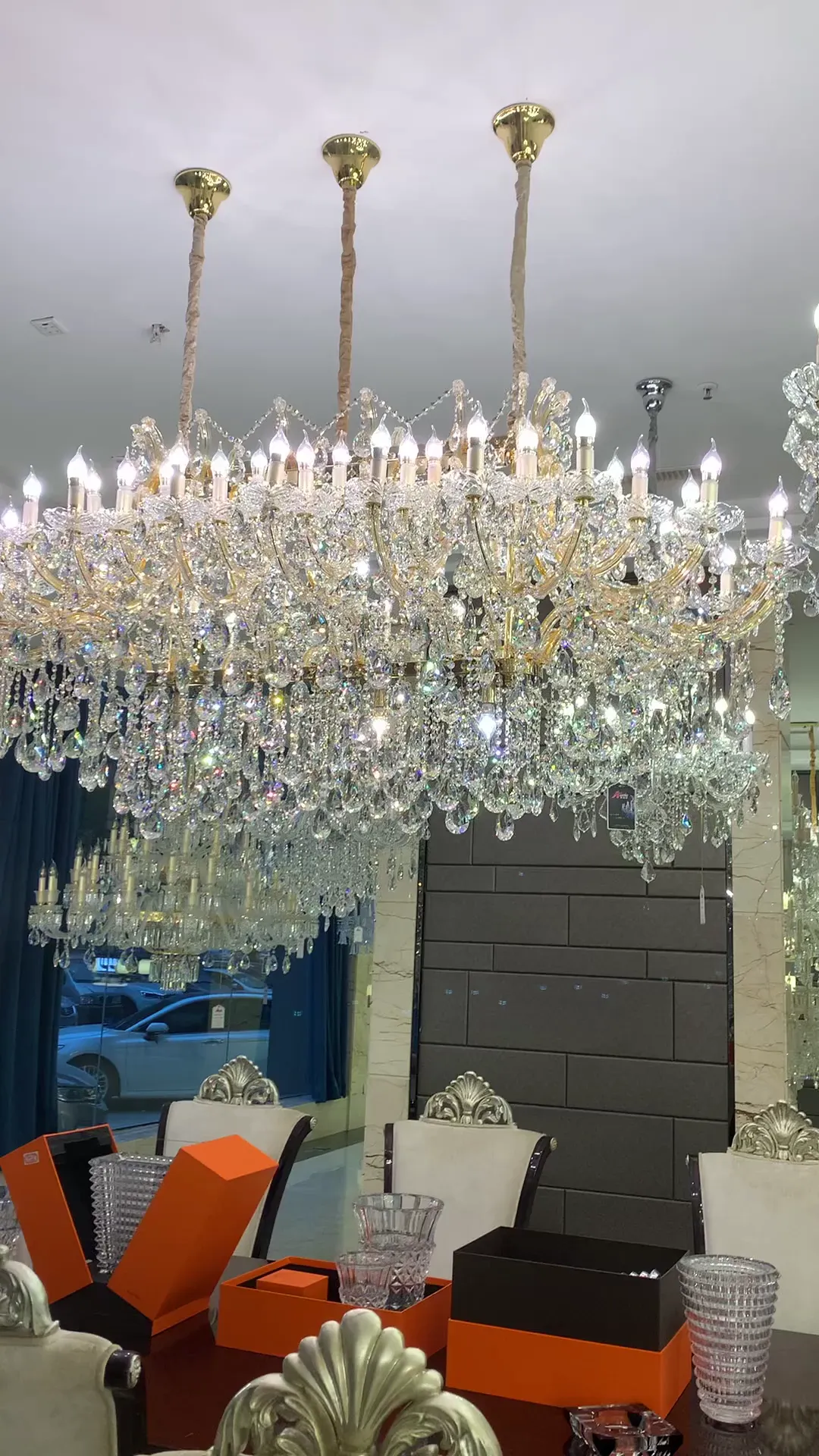 Luxury Royal Rectangular Candle Crystal Chandelier for Dining Room/Kitchen Island