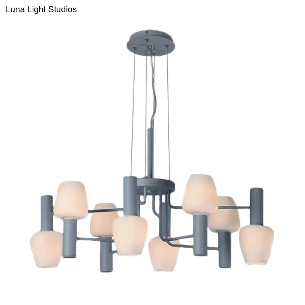 Macaron Pink/Yellow/Blue Lounge Chandelier with Milk Glass Shades - 8 Bulbs Hanging Lamp