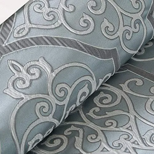 Madison Park Cozy Bed in a Bag Comforter, Traditional Luxe Jacquard Design All Season Down Alternative Cover with Complete Sheet Set, Queen(90"x92"), LaVine, Blue 12 Piece