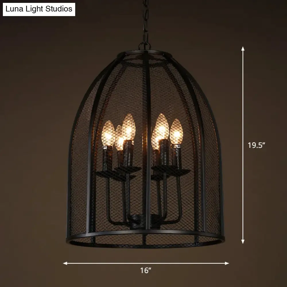 Mesh Chandelier Lamp: Black Traditional Metal Hanging Light with 6 Lights for Living Room